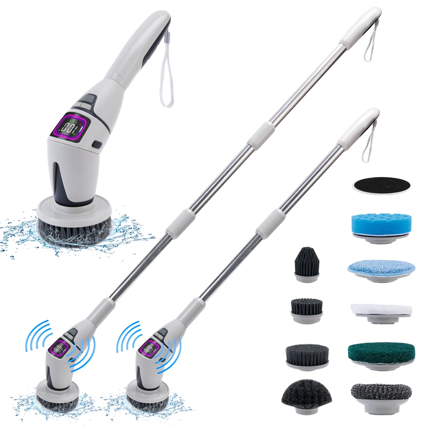 Brosse Électrique de Nettoyage Sans Fil – Télescopique 33-128cm, IPX7 | 13 Têtes