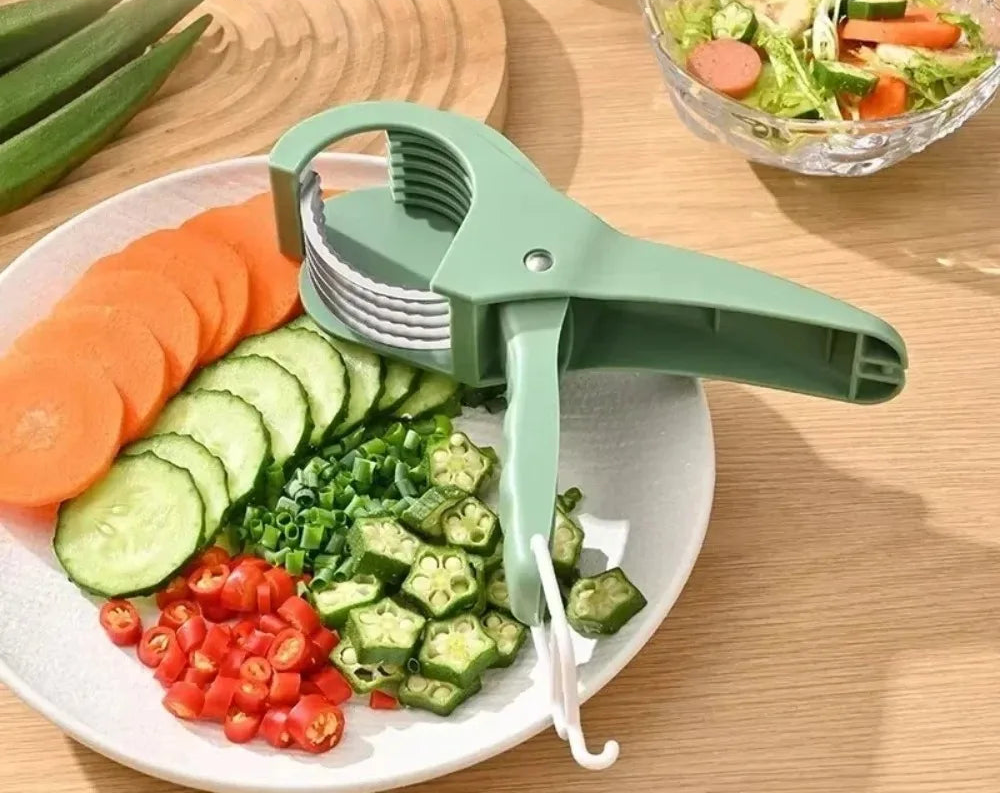 Trancheur Multifonction Inox – Légumes, Fruits &amp; Saucisses | Vert &amp; Orange