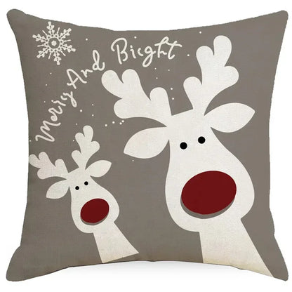 Housse de Coussin Noël ❄️🦨 | Flocons &amp; Cerfs – Décoration Fêtes &amp; Canapé