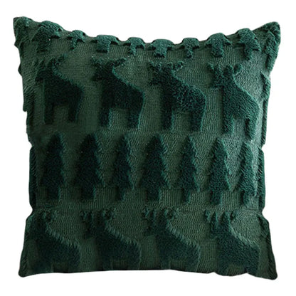 Housse de Coussin Noël 🎄 | Peluche Douce 45x45 cm – Arbre, Renne – Déco Fêtes