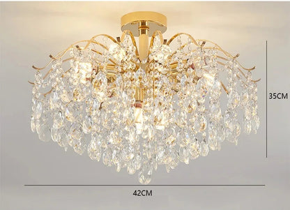 Lustre Cristal Doré LED 3 Couleurs – 6 à 14 Têtes, Plafonnier Luxe Moderne | Gold Crystal Chandelier