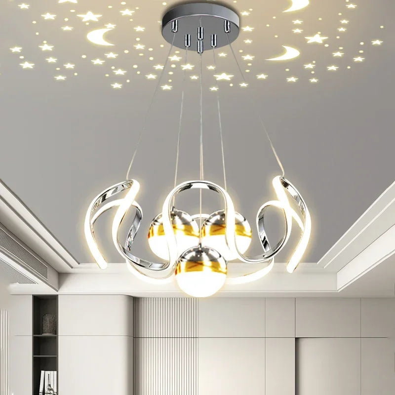 Lustre LED Suspendu Style Nordique – Design Art – Or, Noir ou Chrome – Dimmable Télécommande – Salon &amp; Cuisine