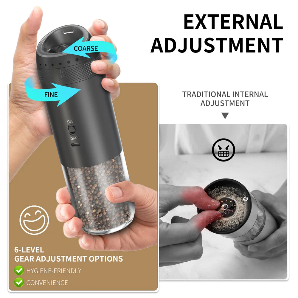 Electric Salt &amp; Pepper Grinder – Integrated LED, Automatic Gravity, Rechargeable – 1 or 2 pieces