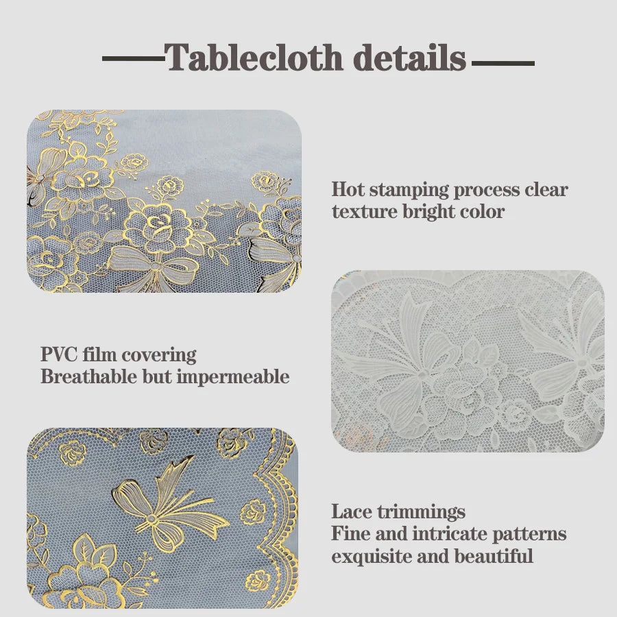 Nappe Rectangulaire PVC Dentelle 🍽️ | Imperméable &amp; Anti-Taches – Style Européen – 90,5x140 cm
