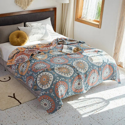 Jeté de Lit 100% Coton Muslin Jacquard – Motifs Floraux | Canapé &amp; Chambre