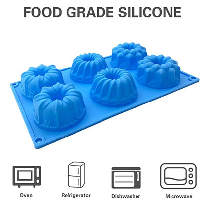 Moule Silicone 6 Cavités 🎂 | Fleur, Spirale &amp; Tour – Rose ou Bleu – Pâtisserie &amp; Savon