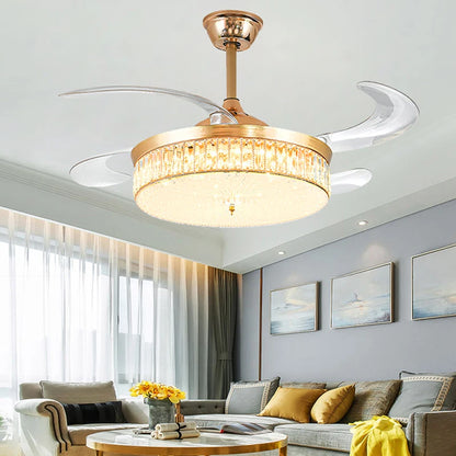 Ventilateur de Plafond LED Cristal &amp; Or – Télécommande, Dimmable, 3 Designs | Crystal Ceiling Fan