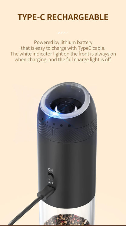 Electric Salt &amp; Pepper Grinder – Integrated LED, Automatic Gravity, Rechargeable – 1 or 2 pieces