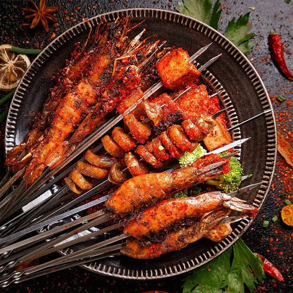 Brochettes Inox Réutilisables – Barbecue, Grill &amp; Camping (10/15/20 pièces + Tube)