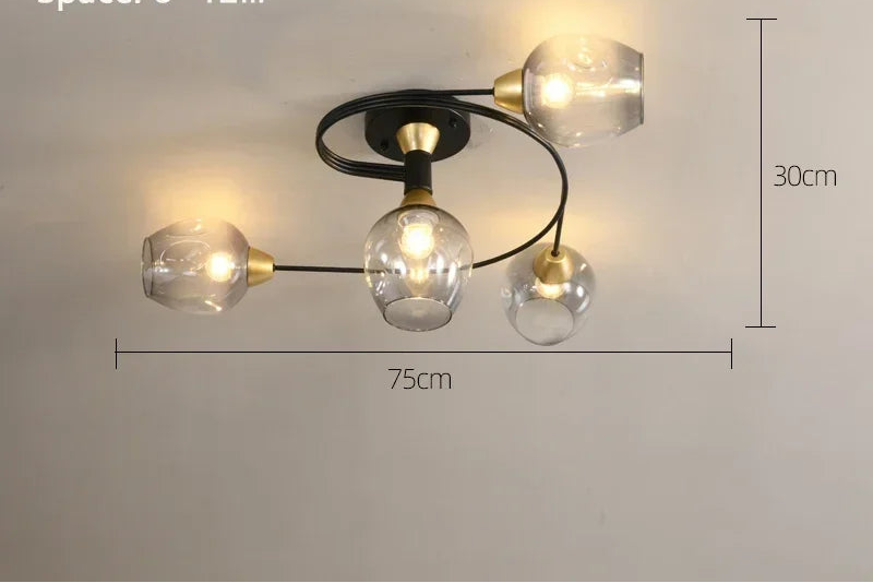 Plafonnier Design Magic Bean en Verre – Style Américain Moderne – 4 ou 6 Têtes