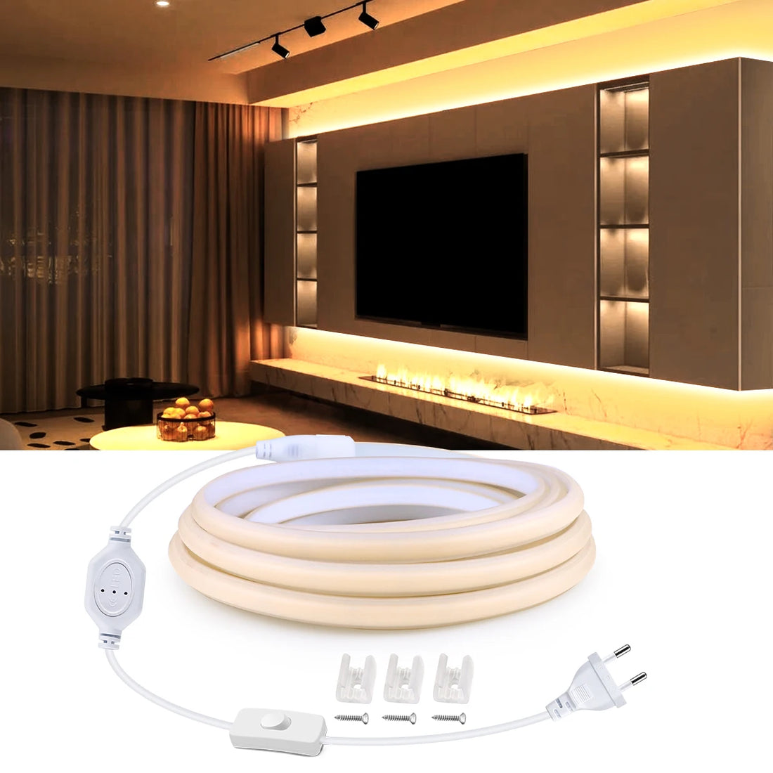 Ruban LED COB 220V – 288 LEDs/m, IP67 Étanche, Blanc Chaud/Neutre/Froid