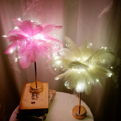 Lampe de Table Plumes LED – Touch Control &amp; Rechargeable – Déco Chambre &amp; Mariage