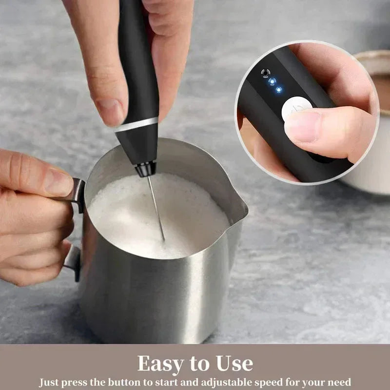 Mousseur à Lait Électrique USB – Mixeur à Main 3‑en‑1 pour Café &amp; Cappuccino