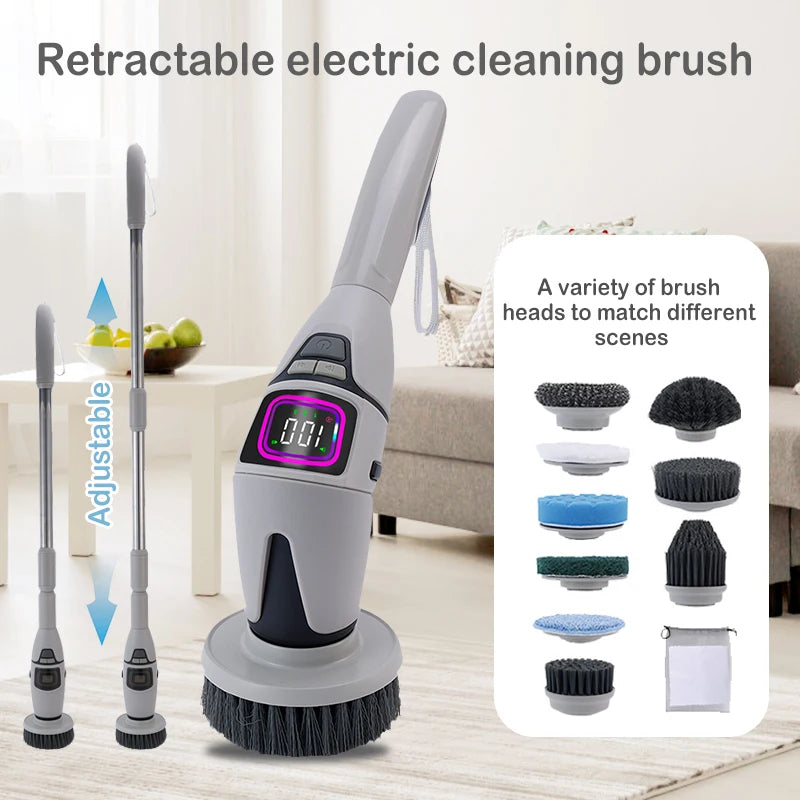Brosse Électrique de Nettoyage Sans Fil – Télescopique 33-128cm, IPX7 | 13 Têtes