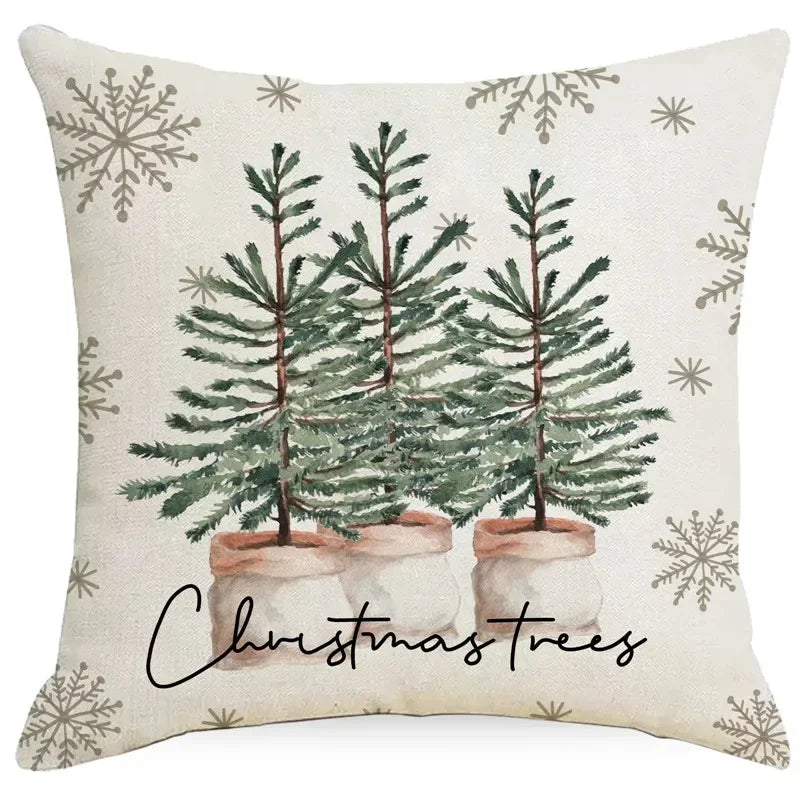 Housse de Coussin Noël ❄️🦨 | Flocons &amp; Cerfs – Décoration Fêtes &amp; Canapé