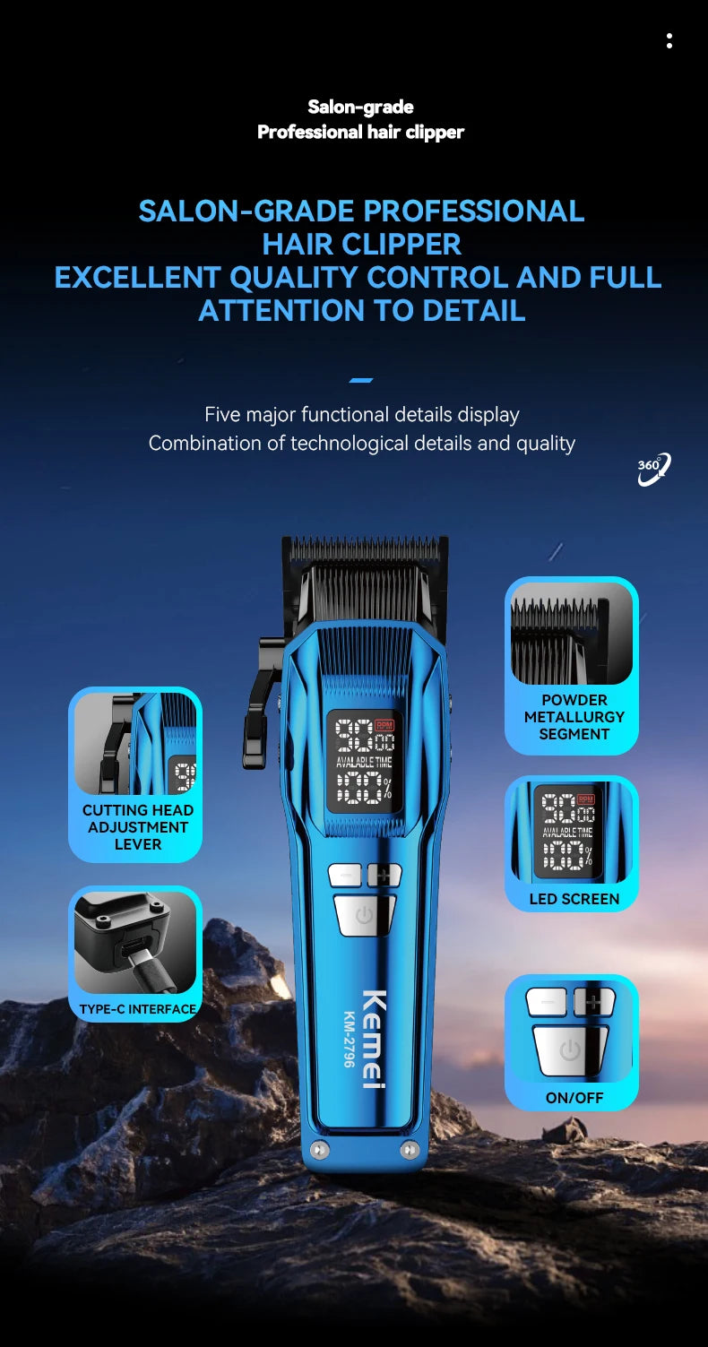 Tondeuse Professionnelle Kemei KM-2796 – Moteur Brushless, 4600mAh | 260 min