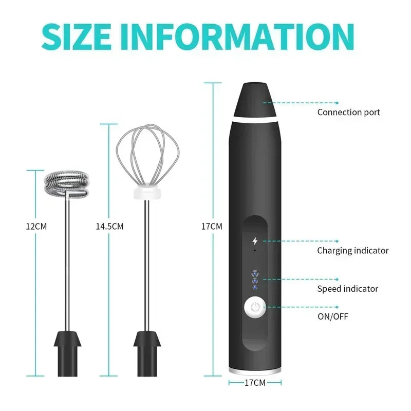 Mousseur à Lait Électrique USB – Mixeur à Main 3‑en‑1 pour Café &amp; Cappuccino
