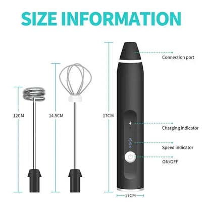 Mousseur à Lait Électrique USB – Mixeur à Main 3‑en‑1 pour Café &amp; Cappuccino