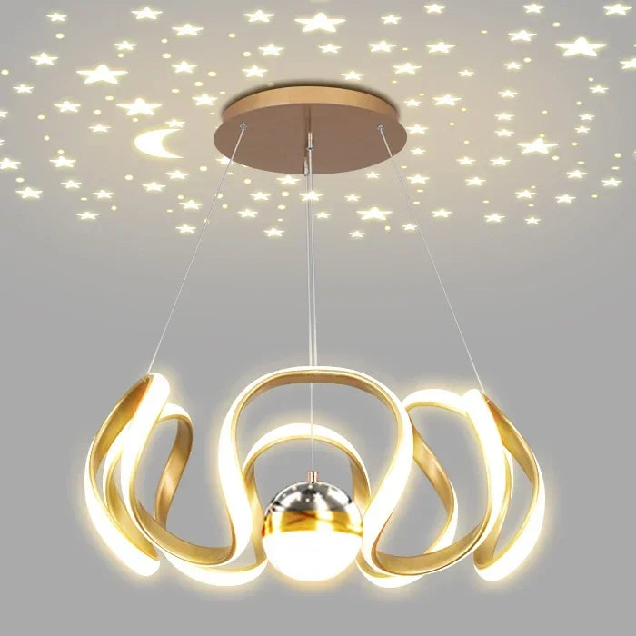 Lustre LED Suspendu Style Nordique – Design Art – Or, Noir ou Chrome – Dimmable Télécommande – Salon &amp; Cuisine