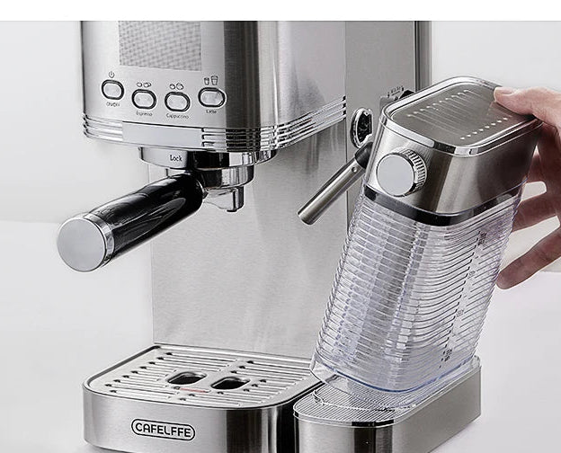 Machine à Café Expresso Automatique 20 Bars – Mousseur de Lait Intégré, Acier Inoxydable, Cappuccino &amp; Latte