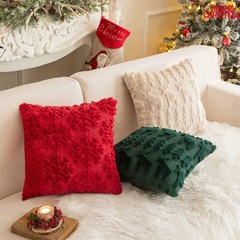 Housse de Coussin Noël 🎄 | Peluche Douce 45x45 cm – Arbre, Renne – Déco Fêtes