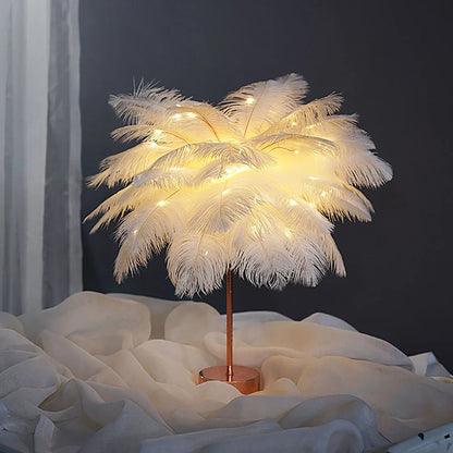Lampe de Table Plumes LED – Touch Control &amp; Rechargeable – Déco Chambre &amp; Mariage