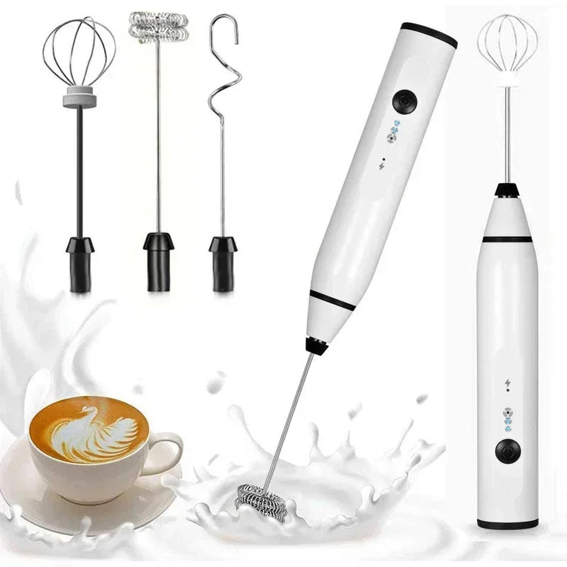 Mousseur à Lait Électrique USB – Mixeur à Main 3‑en‑1 pour Café &amp; Cappuccino