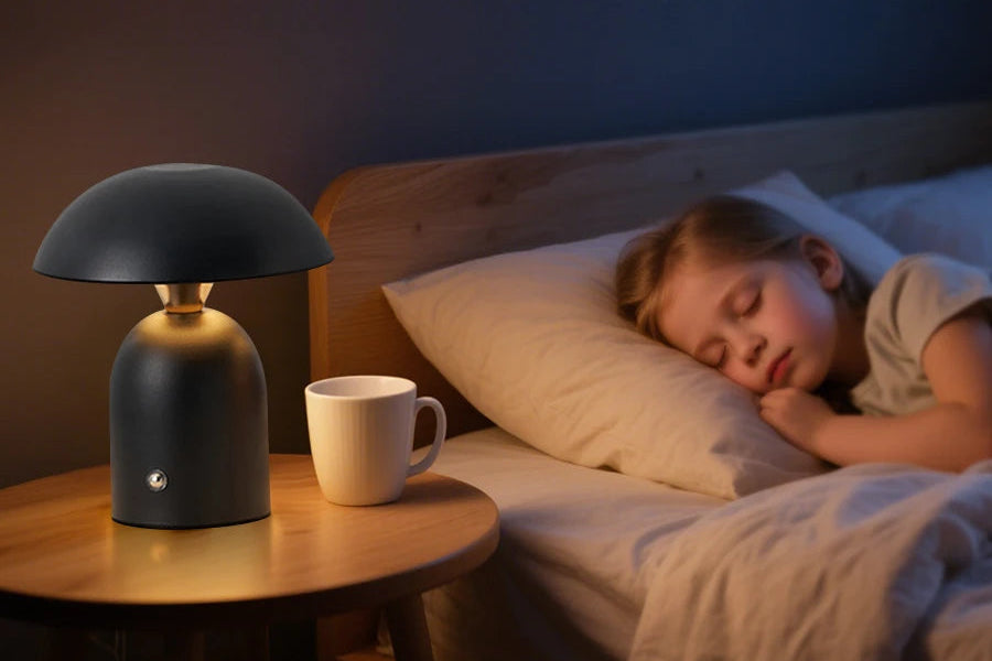 Lampe de Bureau Champignon LED – Tactile, Rechargeable &amp; Dimmable – Style Nordique