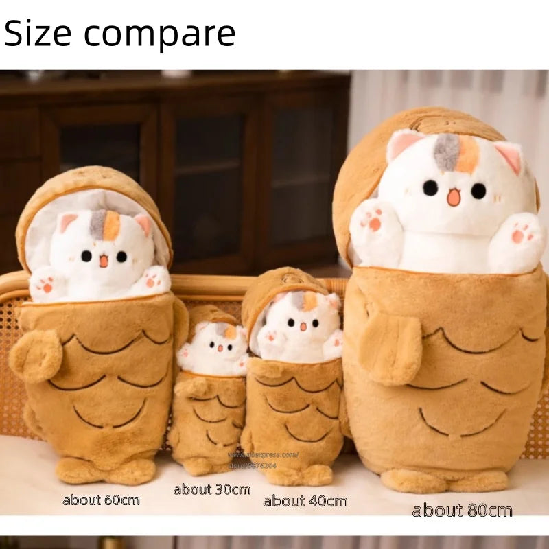 Peluche Kawaii Chat Taiyaki &amp; Lapin Carotte – Coussin Doudou Anime | 27 à 80cm