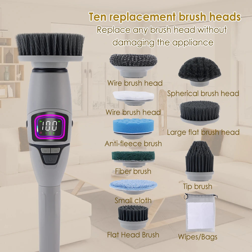 Brosse Électrique de Nettoyage Sans Fil – Télescopique 33-128cm, IPX7 | 13 Têtes
