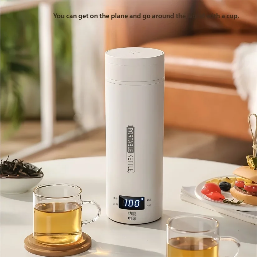 Bouilloire Électrique Portable HOMEFISH 450 ml – Chauffe‑Eau de Voyage, Anti‑Brûlure, Tasse Thermique