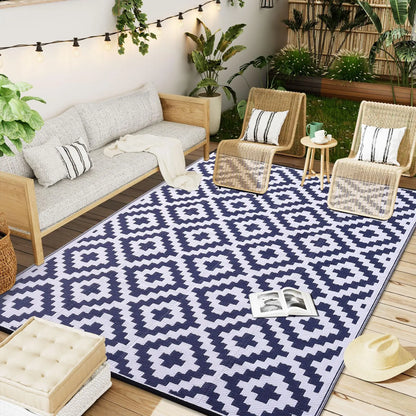 Tapis Extérieur Imperméable Réversible – Matière Recyclée – Terrasse, Balcon &amp; Pique-nique | 5 Tailles