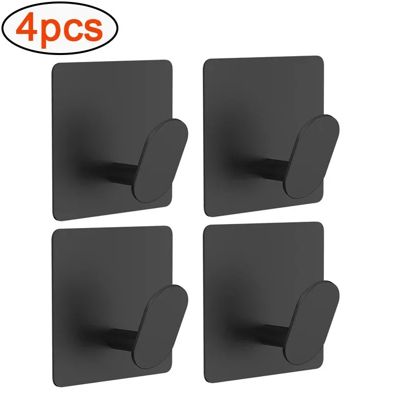 Crochets Muraux Inox Adhésif 🪩 | Sans Perçage – Noir ou Argenté – Pack 1, 2 ou 4 pcs