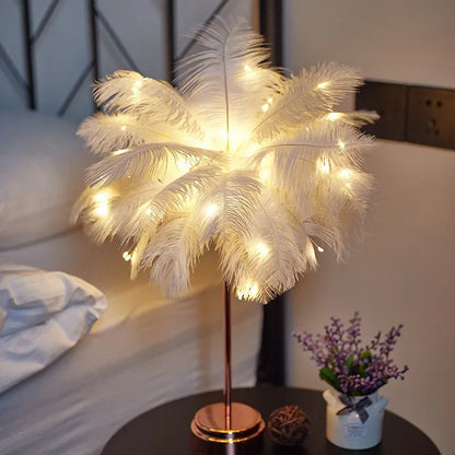 Lampe de Table Plumes LED – Touch Control &amp; Rechargeable – Déco Chambre &amp; Mariage