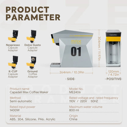 Machine à Café Capsules 4-en-1 Capadeli – Compatible Nespresso, DG, K-Cup &amp; Café Moulu