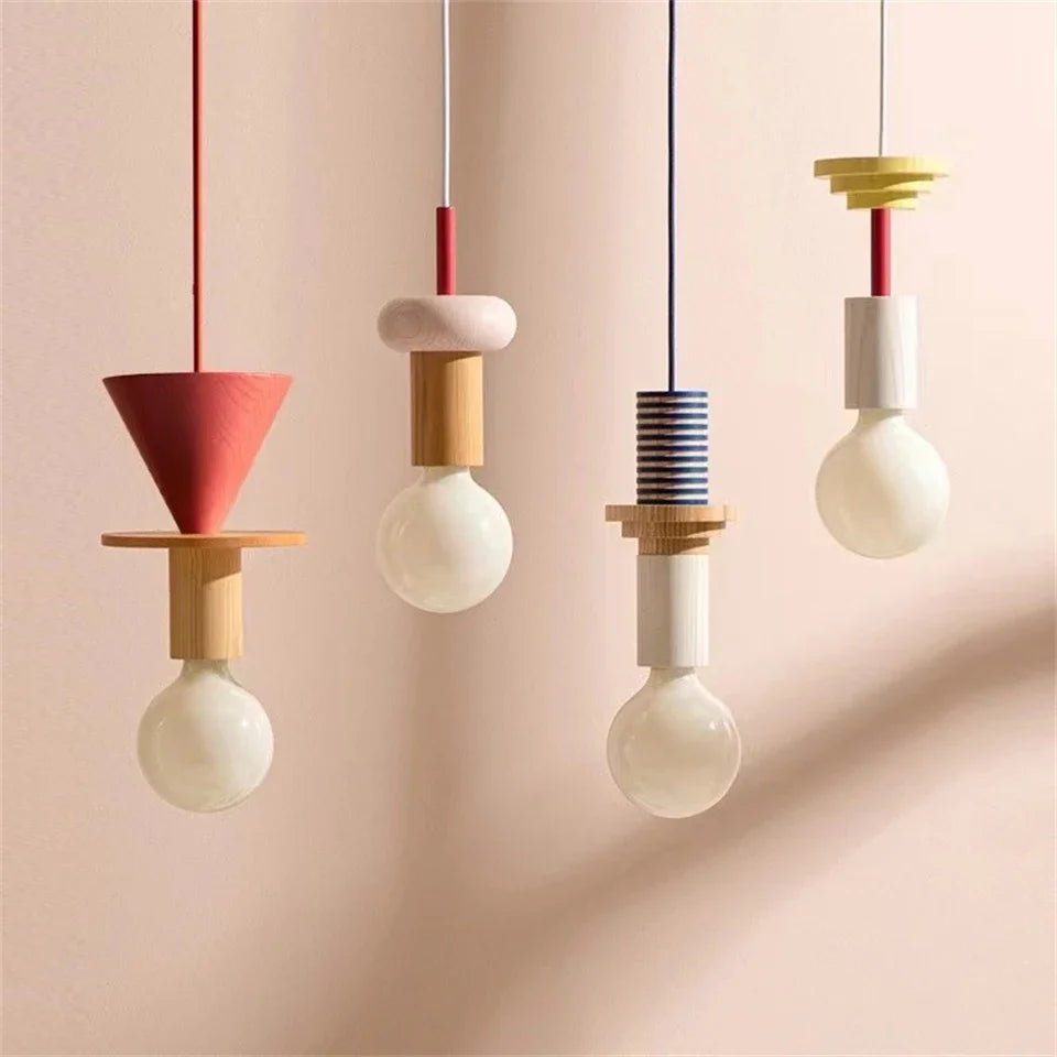 Suspension Bois Style Nordique – LED E27 Dimmable – 8 Formes – Salon, Chambre &amp; Restaurant