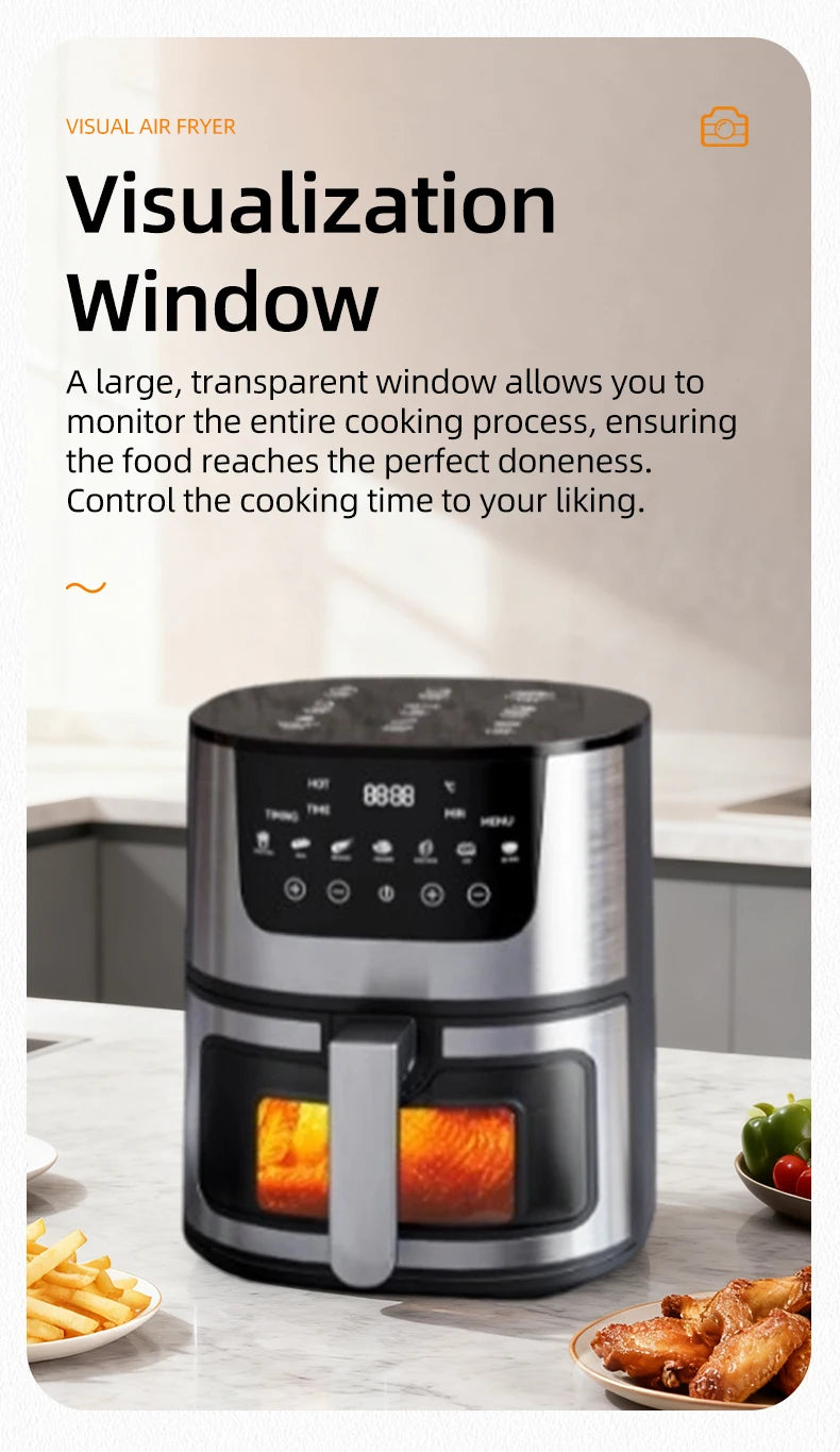 Friteuse à Air Visuelle 7L DIVEDEER – 1400W, Multifonction, Sans Huile