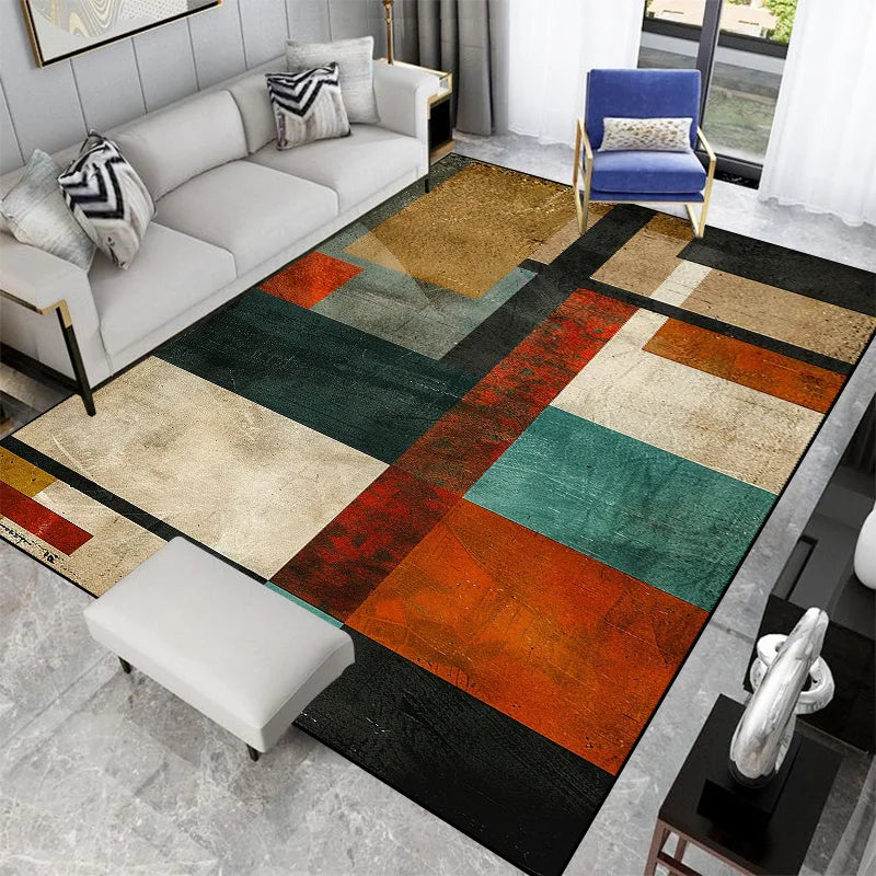 Tapis Géométrique Nordique – Lavable, Antidérapant, Style Scandinave