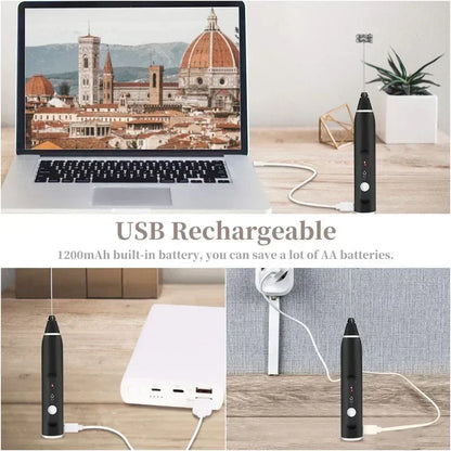Mousseur à Lait Électrique USB – Mixeur à Main 3‑en‑1 pour Café &amp; Cappuccino