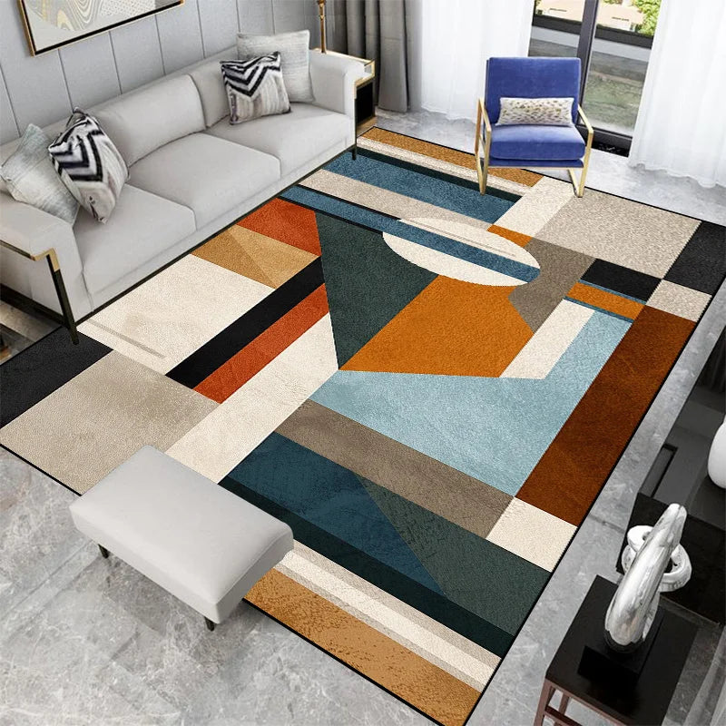 Tapis Géométrique Nordique – Lavable, Antidérapant, Style Scandinave