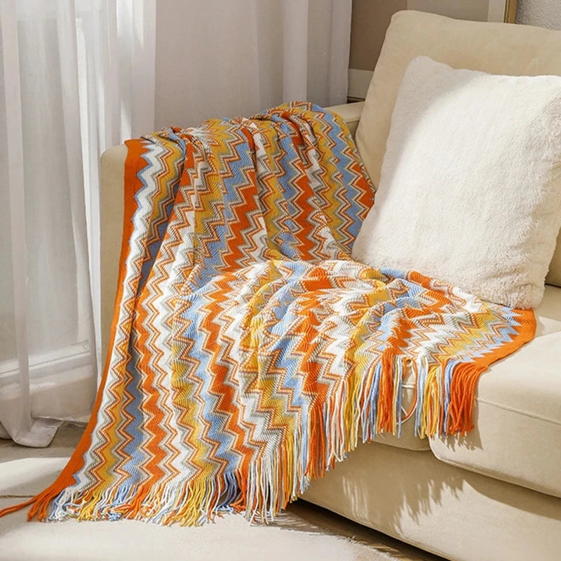 Plaid Boho Aztec – Couverture &amp; Jeté de Canapé – Multi Tailles