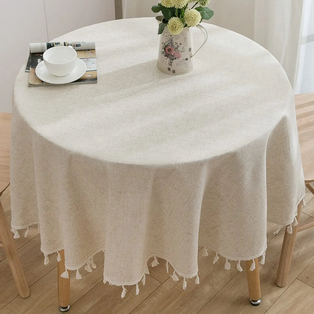 Nappe Ronde Coton Lin 🌸 | Volants &amp; Dentelle – Table Vintage Mariage Fêtes