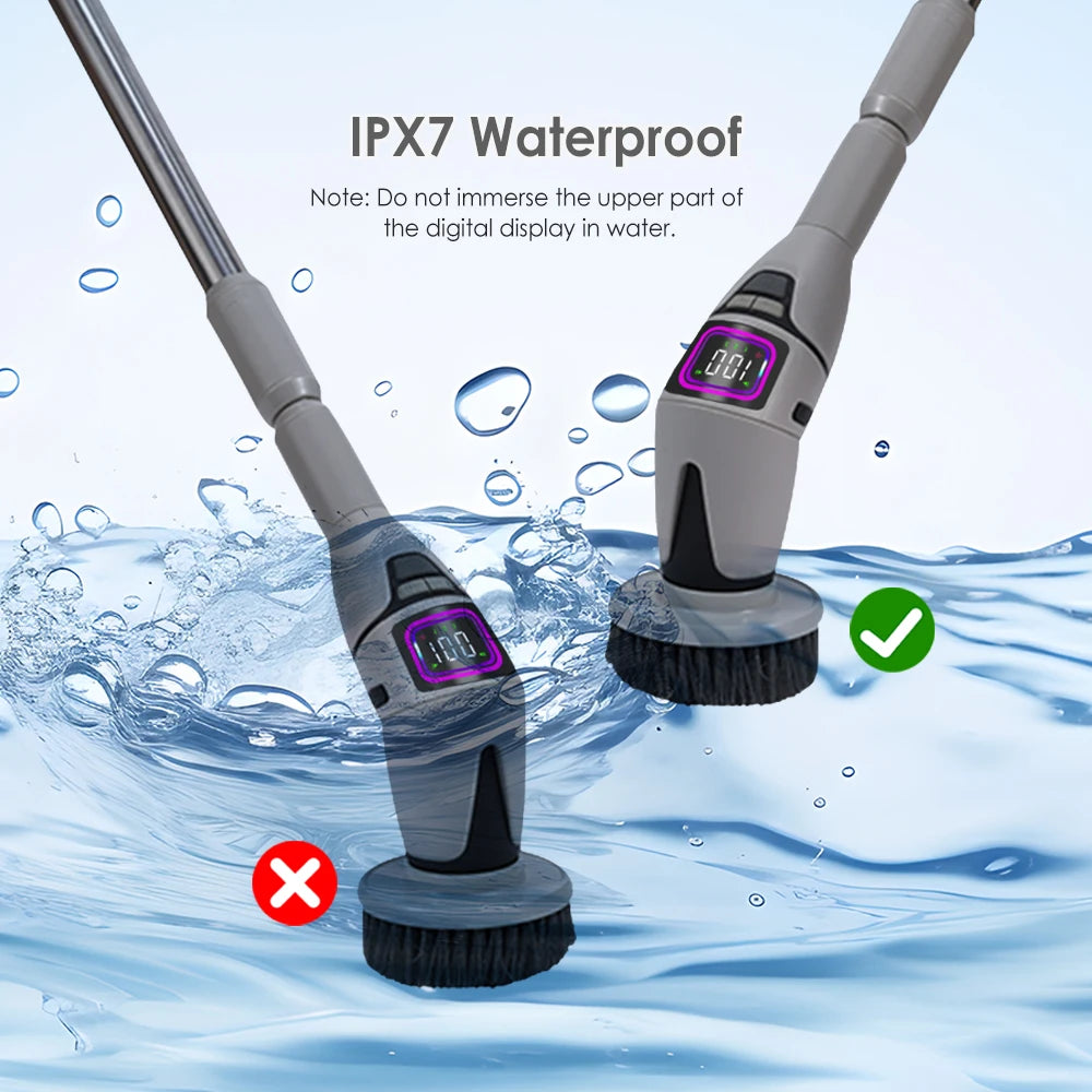 Brosse Électrique de Nettoyage Sans Fil – Télescopique 33-128cm, IPX7 | 13 Têtes