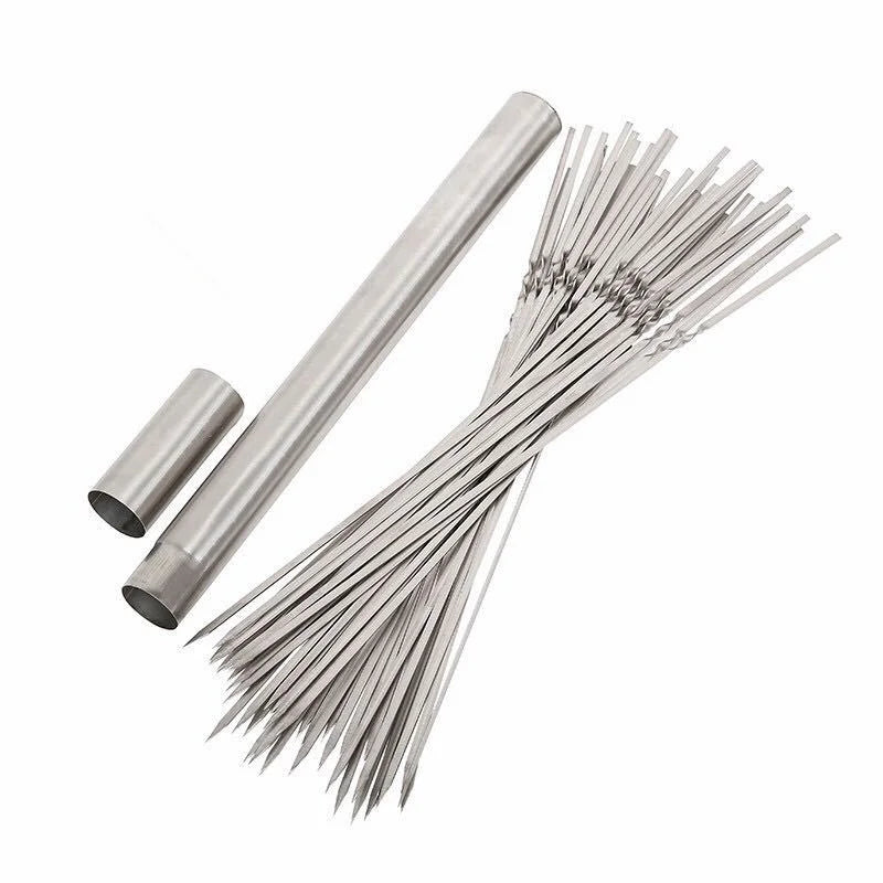 Brochettes Inox Réutilisables – Barbecue, Grill &amp; Camping (10/15/20 pièces + Tube)