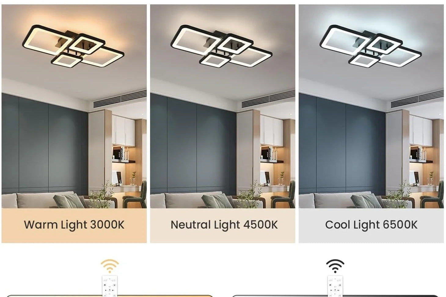 Plafonnier LED 54W avec Télécommande – Lumière Tricolore Dimmable – Salon, Chambre &amp; Cuisine