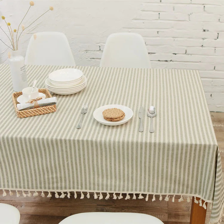 Nappe Coton &amp; Lin à Rayures – Style Bohème avec Franges – Multi Tailles