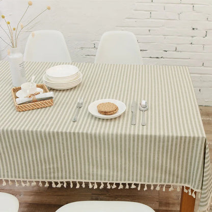 Nappe Coton &amp; Lin à Rayures – Style Bohème avec Franges – Multi Tailles