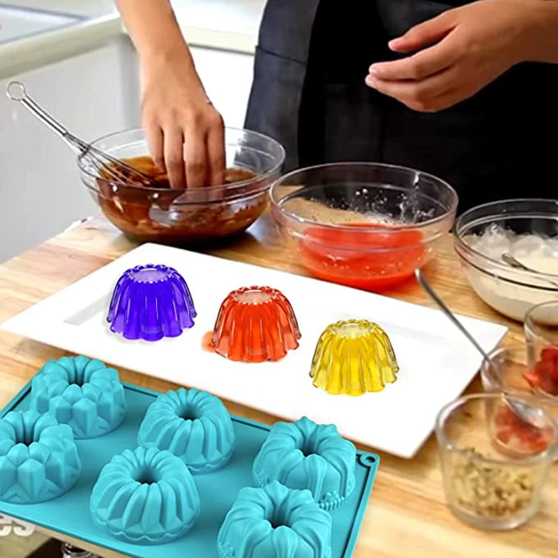 Moule Silicone 6 Cavités 🎂 | Fleur, Spirale &amp; Tour – Rose ou Bleu – Pâtisserie &amp; Savon