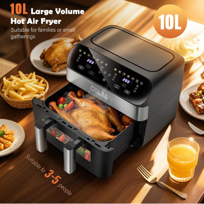 Friteuse à Air Double Zone 10L 🍟 | 2400W – 8 Modes – Écran Tactile LED – Sans Huile