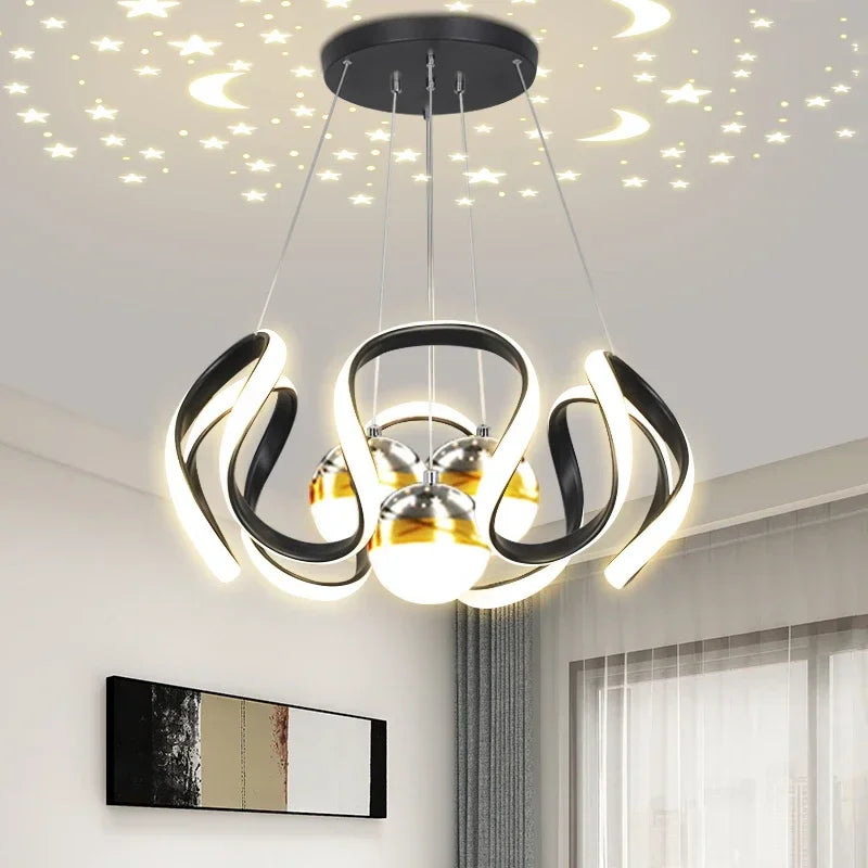 Lustre LED Suspendu Style Nordique – Design Art – Or, Noir ou Chrome – Dimmable Télécommande – Salon &amp; Cuisine